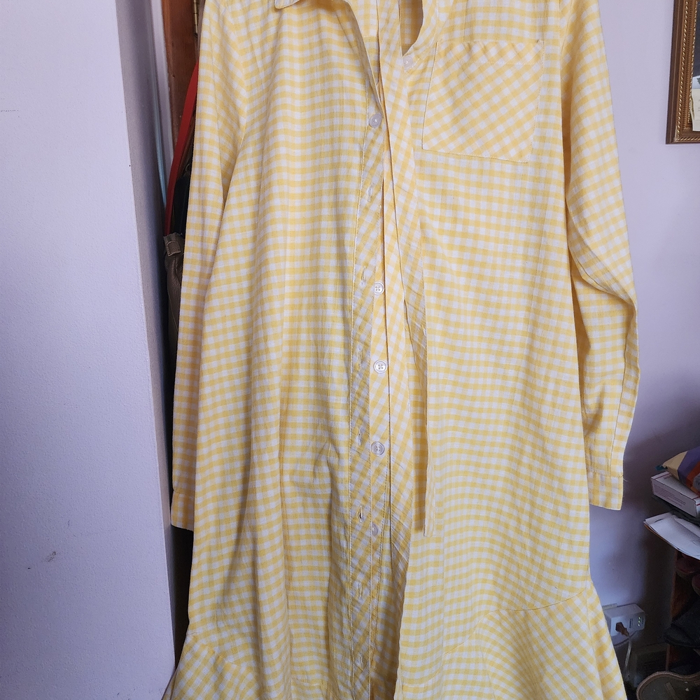 Yellow Gingham Long Sleeve Dress